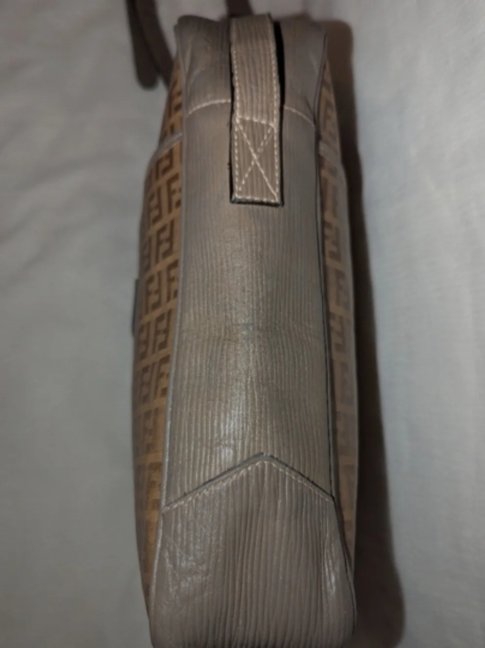Fendi Brown Taupe FF Logo Crossbody Bag